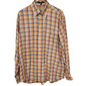 Alan Flusser Shirt Multicolored Plaid Button Down‎ Size Mens Large Colorful EUC